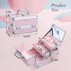 FRENESSA Makeup Case Organizer Portable Makeup Train Case Cosmetic Box with Mirror Jewerly Tray for Girls Nail Supplies Make Up Cases Organizers and Storage Kids Craft Case Pink view 4