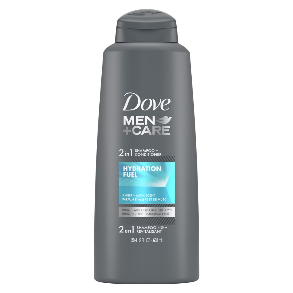 Dove Men+Care, 2 in 1 Shampoo + Conditioner, Hydration Fuel, Amber + Musk, 20.4 fl oz (603 ml)