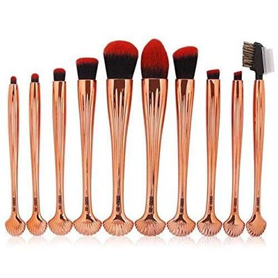10Pcs Beauty Makeup Brushes Tool Set Soft Foundation Powder Blending Eyes Face Cosmetic Shell Brush Kit Maquiagem Makeup Gift KH119 (Gold white)