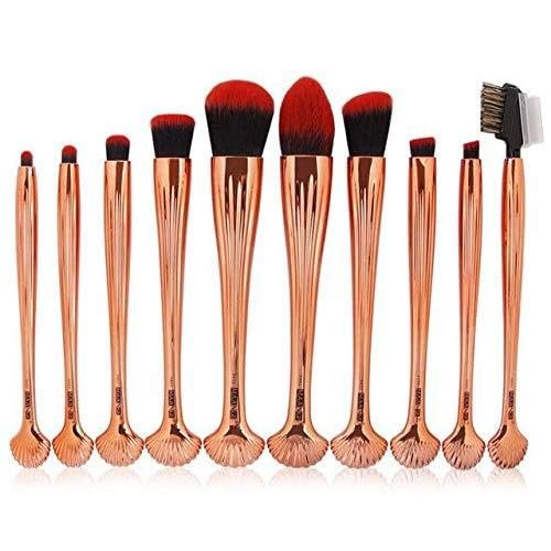 10Pcs Beauty Makeup Brushes Tool Set Soft Foundation Powder Blending Eyes Face Cosmetic Shell Brush Kit Maquiagem Makeup Gift KH119 (Gold white)