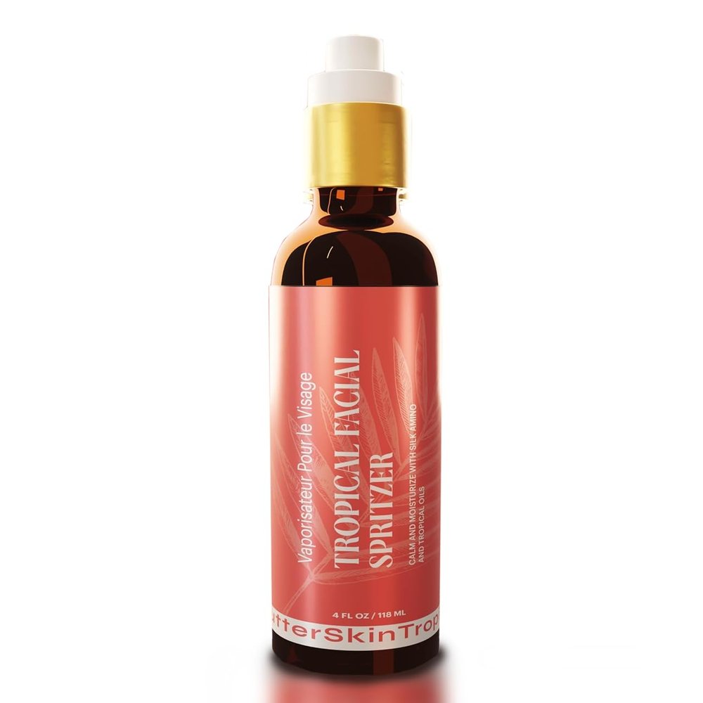 ButterSkinTropika Facial Spritzer Bulgarian Rosewater Refresher Makeup Remover Spray for Face with Tropical Plant Extracts, Nut Oils, and Silk Amino