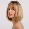HAIRCUBE Blonde Bob Wig with Bangs Short Bob Wigs for Women Short Blonde Wig with Dark Roots Heat Resistant Synthetic Wig Natural Looking for Daily Use view 1