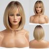 HAIRCUBE Blonde Bob Wig with Bangs Short Bob Wigs for Women Short Blonde Wig with Dark Roots Heat Resistant Synthetic Wig Natural Looking for Daily Use view 3