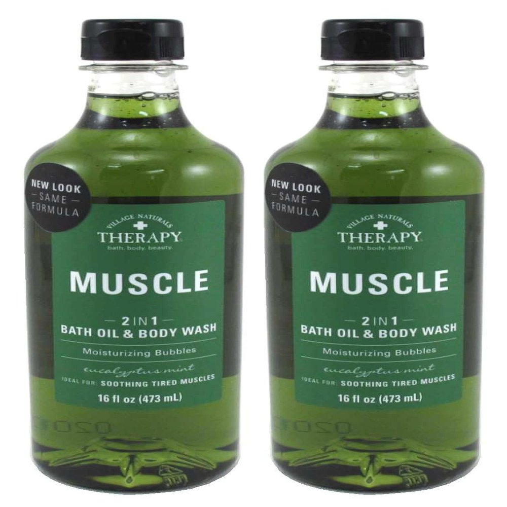 Village Nat. Bath Oil & Body Wash 2In1 Muscle 16 Ounce (Pack of 2)