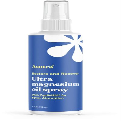 ASUTRA Ultra Magnesium Oil Spray with OptiMSM, 4 fl oz - Topical Magnesium, Rapid Absorption, Pure, Odorless and Non-Greasy, Derived from Zechstein Seabed