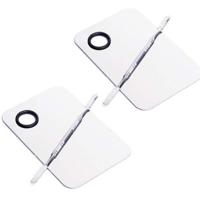 2 Pcs Stainless Steel Cosmetic Makeup Palette, Professional Cosmetic Mixing Makeup Palette Spatula Makeup Artist Tool, Beauty Salon Color Cream Mixing Palette With A Spatula Makeup Nail Art Palette