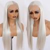 Missyvan White Hair Color 13 * 4 Lace Front Wig Glueless Long Straight Hair Wigs Platinum White Heat Resistant Fiber Hair Synthetic Lace Front Wigs for Fashion Women 28Inches view 4