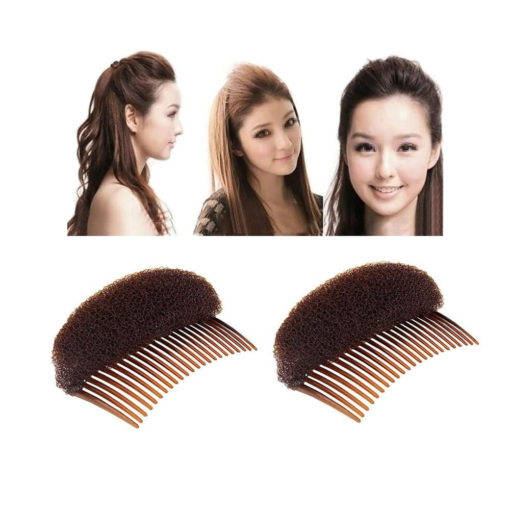 2Pcs Sponge Hair Pad Charming Bump It Up Volume Inserts Comb Base Bun Maker Do Beehive Hair Styler Insert Tool for Women Girl (Brown)