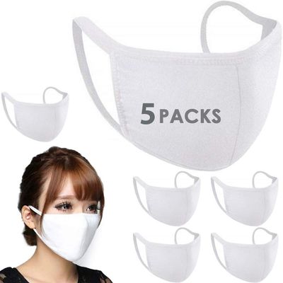 [5 Packs] Ship from USA, Fashion Protective Face Covering, Unisex White Dust Cotton Mouth, Washable, Reusable,