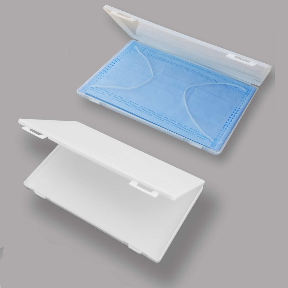 (2 Pack) Portable Mask Storage Box, Disposable Face Masks Container Dustproof Storage Organizer, Easy Carry Case with 2x Bonus Adjustable Extension Ear Strap Hooks (white)
