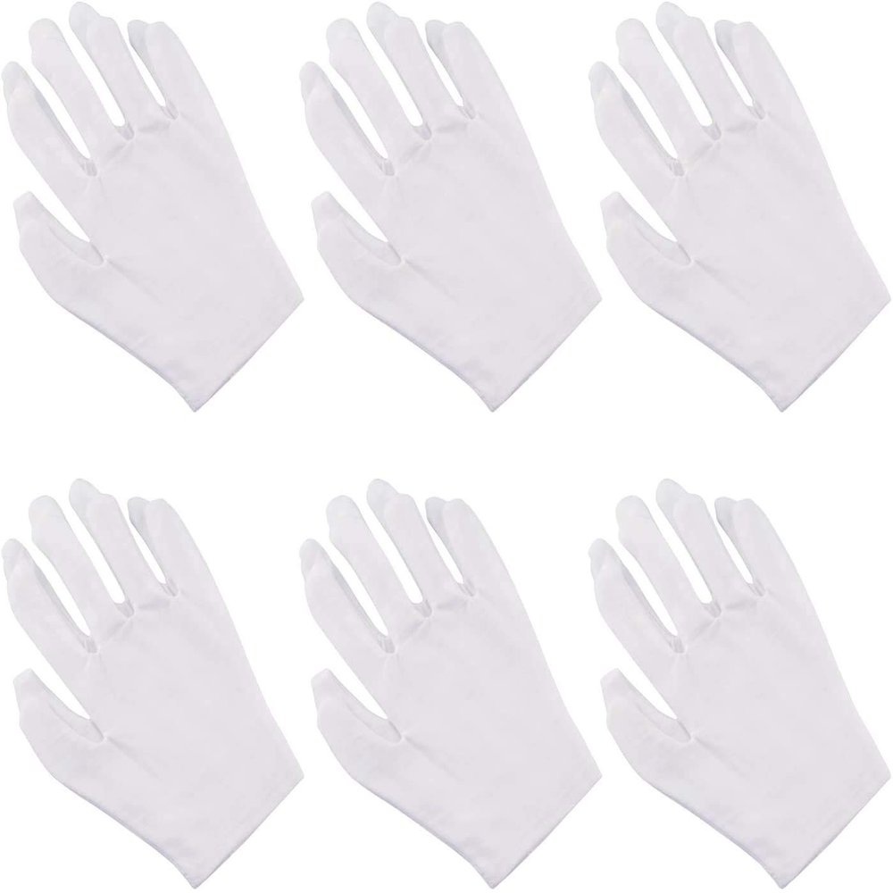 AnHua White Cotton Gloves for Cosmetic Moisturizing Coin Jewelry Inspection Spa Beauty (6 Pairs)