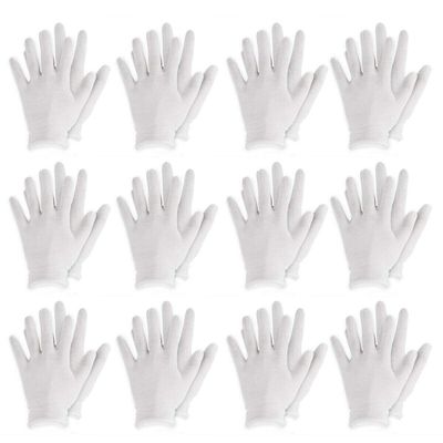 AnHua White Cotton Gloves for Cosmetic Moisturizing Coin Jewelry Inspection Spa Beauty (12 Pairs)