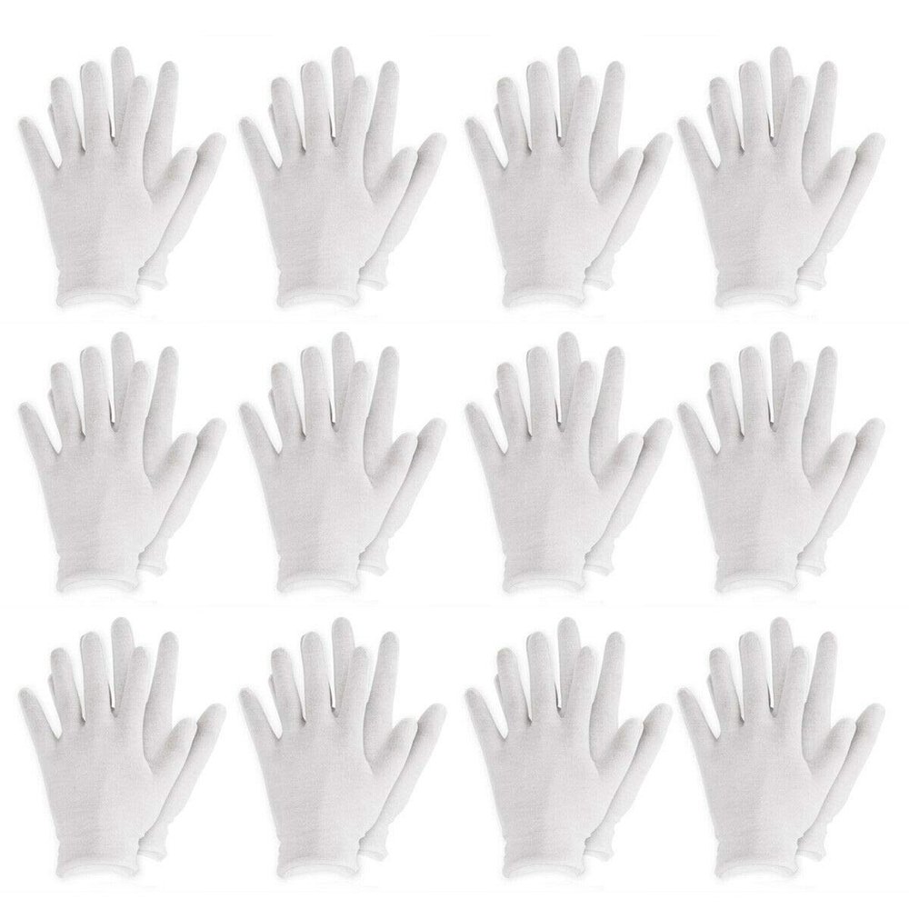 AnHua White Cotton Gloves for Cosmetic Moisturizing Coin Jewelry Inspection Spa Beauty (12 Pairs)