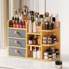 Large Bamboo Makeup Organizer For Vanity, Large Capacity 3 Tiers Bamboo Bathroom Counter Organizers and Storage, Countertop Make Up Skin Care Holder with 3 Brush Holders 3 Drawers 7 Compartments view 1