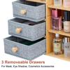 Large Bamboo Makeup Organizer For Vanity, Large Capacity 3 Tiers Bamboo Bathroom Counter Organizers and Storage, Countertop Make Up Skin Care Holder with 3 Brush Holders 3 Drawers 7 Compartments view 4