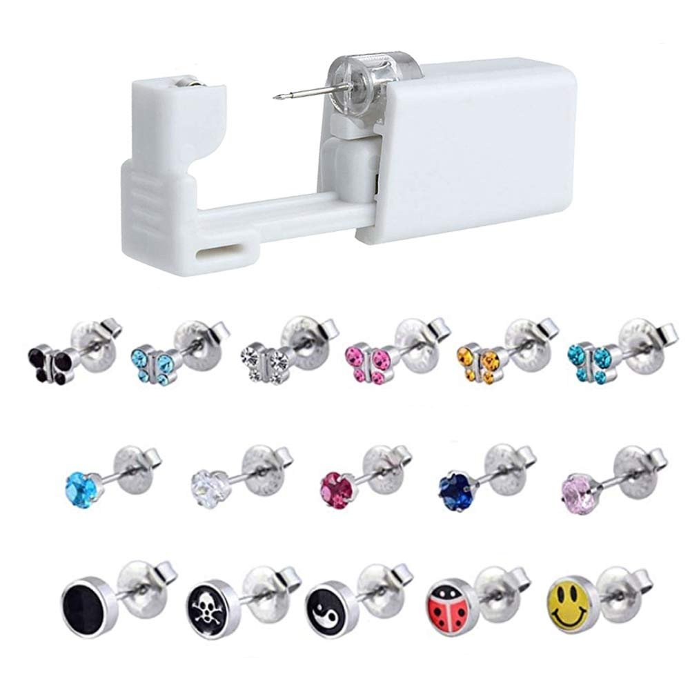 CHUANCI Disposable Sterile Ear Piercing Unit for Baby Ear Tragus Piercing Gun Little Children NO Pain Piercer Tool Machine Kit Stud (35-415,4mm Pink Sqaure Zircon)