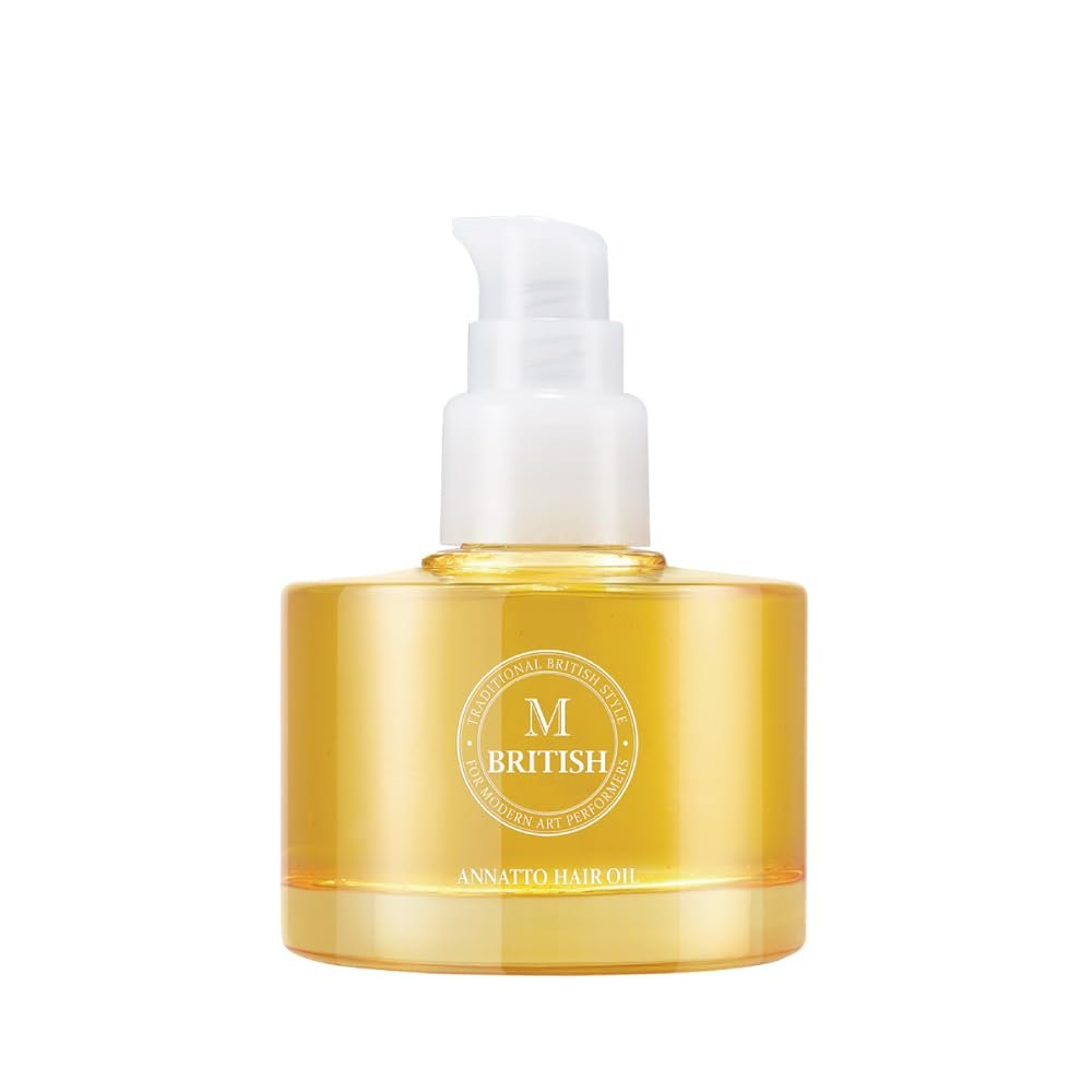 BRITISH M Annatto Hair Oil 2.36 fl. oz  Frizz-Free Shine, Deep Hydration, Natural Vegan Formula, UV Protection, Salon-Quality for All Hair Types