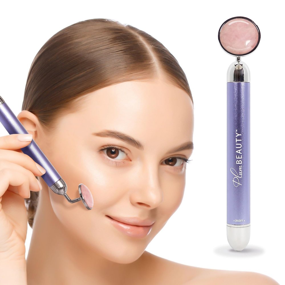 Rose Quartz Face Massager Tool, Electric Face Roller and Vibrating Facial Massager for Toning, Lifting, Skincare Facial Roller Vibration Tool and Skin Vibrating Device for Daily Beauty Routine