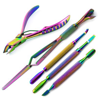 5Pcs Professional Manicure Pedicure Kit Multi Color Cuticle Pusher Nipper Nail Art Spoon Gouge Acrylic Nail Pincher Magic Wand