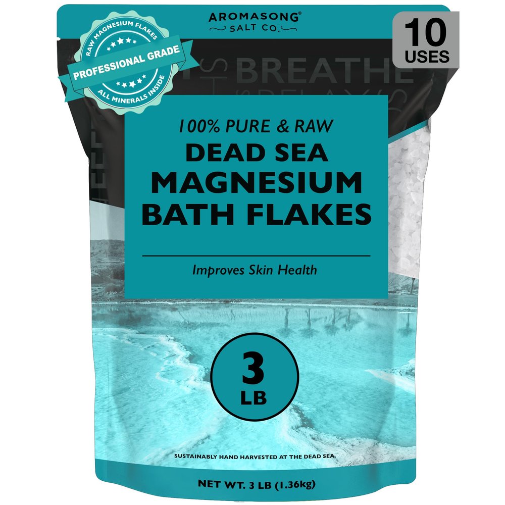 Aromasong Magnesium Flakes for Bath from The Dead Sea- 3 LB Resealable Pack Magnesium Chloride Flakes -Organic Bath Salt Muscle Relaxing Mineral Soak (Packaging May Vary)