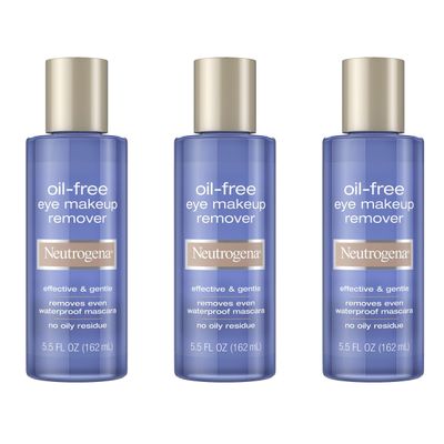 Neutrogena Gentle Oil-Free Eye Makeup Remover & Cleanser for Sensitive Eyes, Non-Greasy Makeup Remover, Removes Waterproof Mascara, Dermatologist & Ophthalmologist Tested, 5.5 fl. oz, 3 Pack