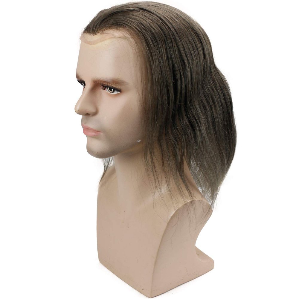 Dreambeauty 12 inch Long Hair Men's Toupee 10"8" Hairpieces for Men 100% European Virgin Human Hair Replacement System Hair Topper Pieces for Men Mono Net with PU Around (#4 Color)
