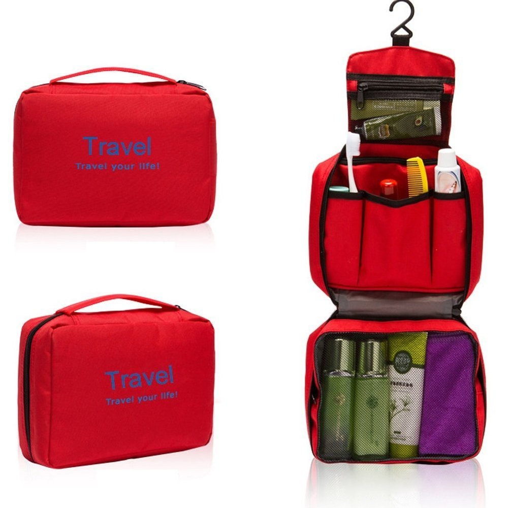 AnHua Travel/Camping Wash Toiletry Bag Makeup Case Hanging Grooming Mens/Ladies (Red)