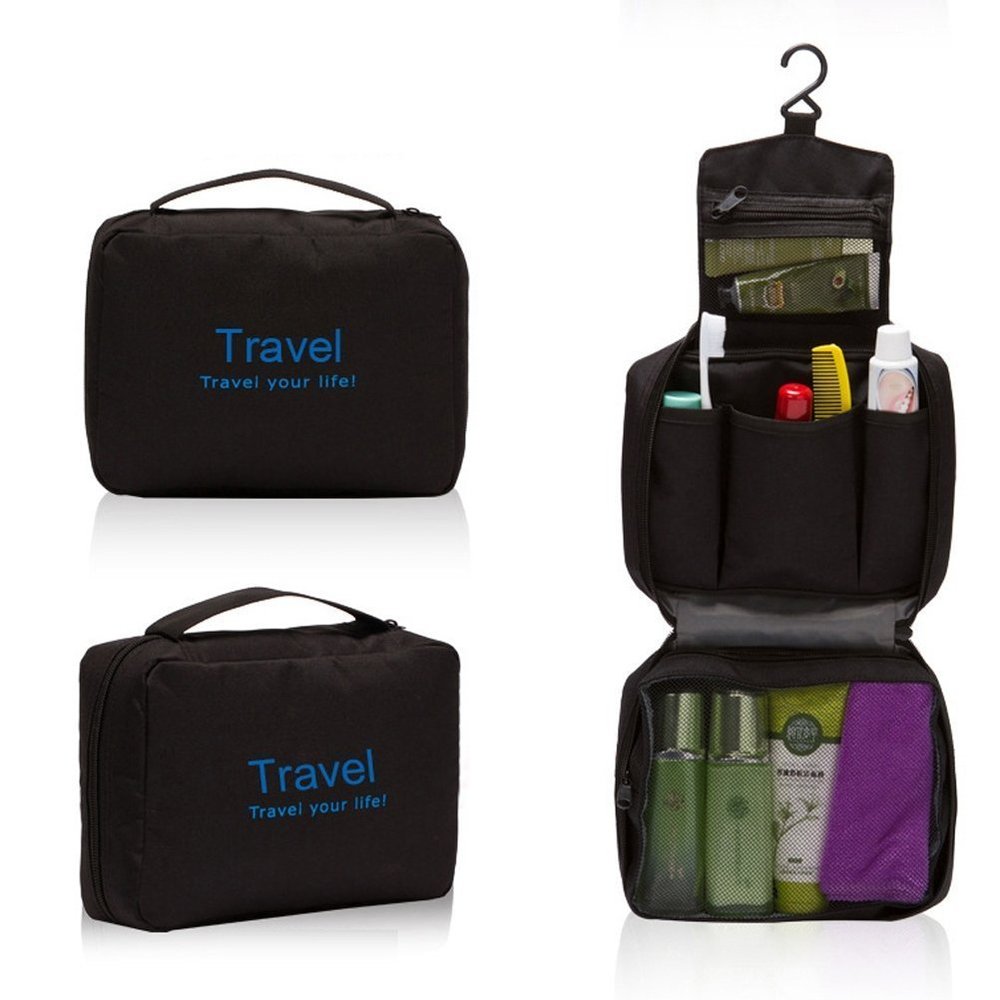 AnHua Travel/Camping Wash Toiletry Bag Makeup Case Hanging Grooming Mens/Ladies (Black)