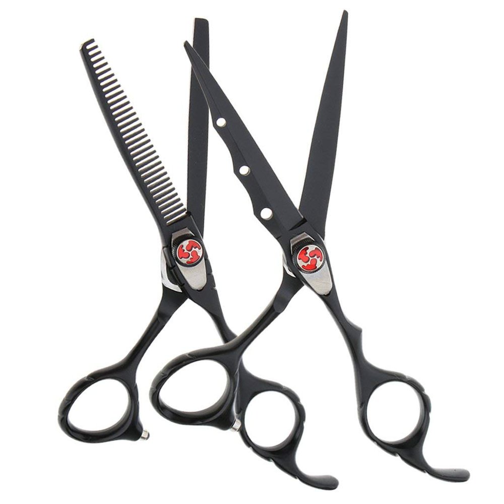 Inzopo 2 Pack 6.7 Inch Stainless Steel Hair Cutting & Thinning Scissors Shears Salon Hairdressing Barber Styling Tool Black