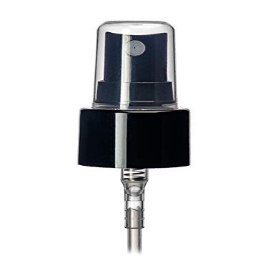 24-410 Smooth Skirt Fine Mist Fingertip Sprayer. With Clear Overcap. 6.875 inch Dip Tube. (BLACK, 20)
