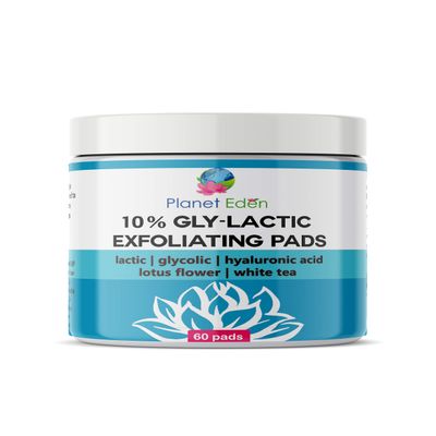 Planet Eden 10% Glycolic and Lactic Acid Skin Chemical Peel Exfoliating Pads - 60 Pads for Sensitive and Dry Skin - Hydrates, Removes Oil, Diminishes Fine Lines and Wrinkles, Sun Damage Gentle