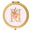 Andaz Press Gold Compact Pocket Makeup Mirror Bridesmaid's Wedding Gift, English Garden Florals, Monogram Letter H, 1-Pack, Girls Women Bachelorette Bridal Shower Wedding Party Gifts view 1