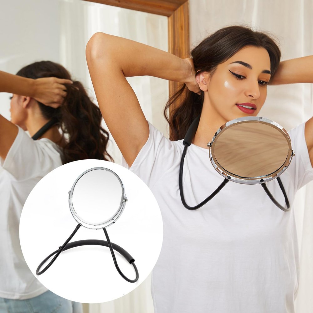 Grandeco Double Sided Mirror, Standard Viewing and 5X Magnification, Mirror' arm is Flexible to Around The Neck