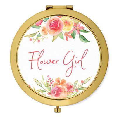 Andaz Press Gold Compact Pocket Makeup Mirror Wedding Gift, English Garden Florals, Flower Girl, 1-Pack, Girls Women Bachelorette Bridal Shower Wedding Party Gifts
