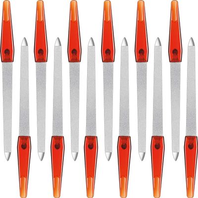 12 Pcs Metal Nail File 6.7 Inch Stainless Steel Nail File Double Sides with Anti Slip Handle Fingernails Toenails Manicure Tool for Woman and Men(Brown)