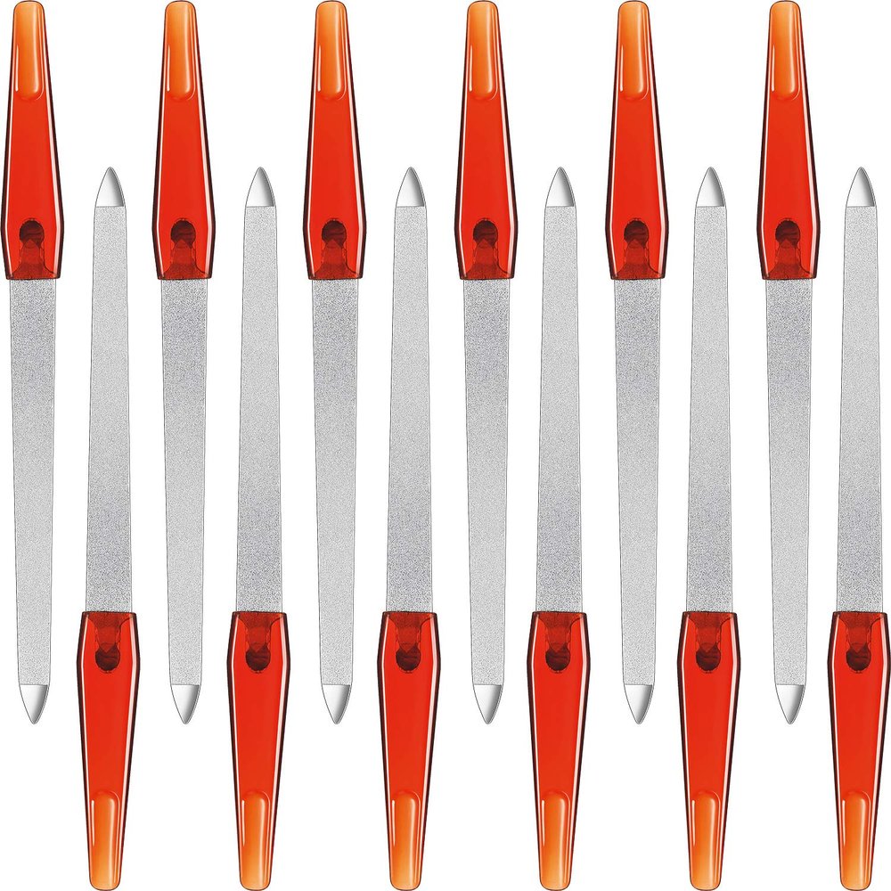 12 Pcs Metal Nail File 6.7 Inch Stainless Steel Nail File Double Sides with Anti Slip Handle Fingernails Toenails Manicure Tool for Woman and Men(Brown)