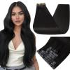 Full Shine Black Human Hair Extensions Seamless Clip in Hair Extension 22 Inch Natural Human Hair Clip in Extensions Black Real Hair for Women Thick End 8 PCS 120 G view 1