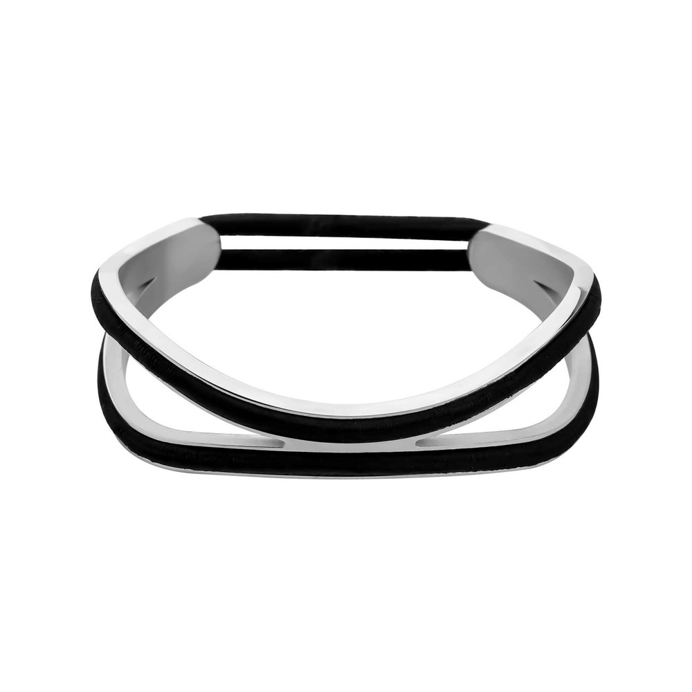 Zuo Bao Stainless Steel Grooved Bracelet, Double Hair -S Holder for Women, Holds 2 Hair Ties, 316L Metal, Round, S Hook, Bracelet