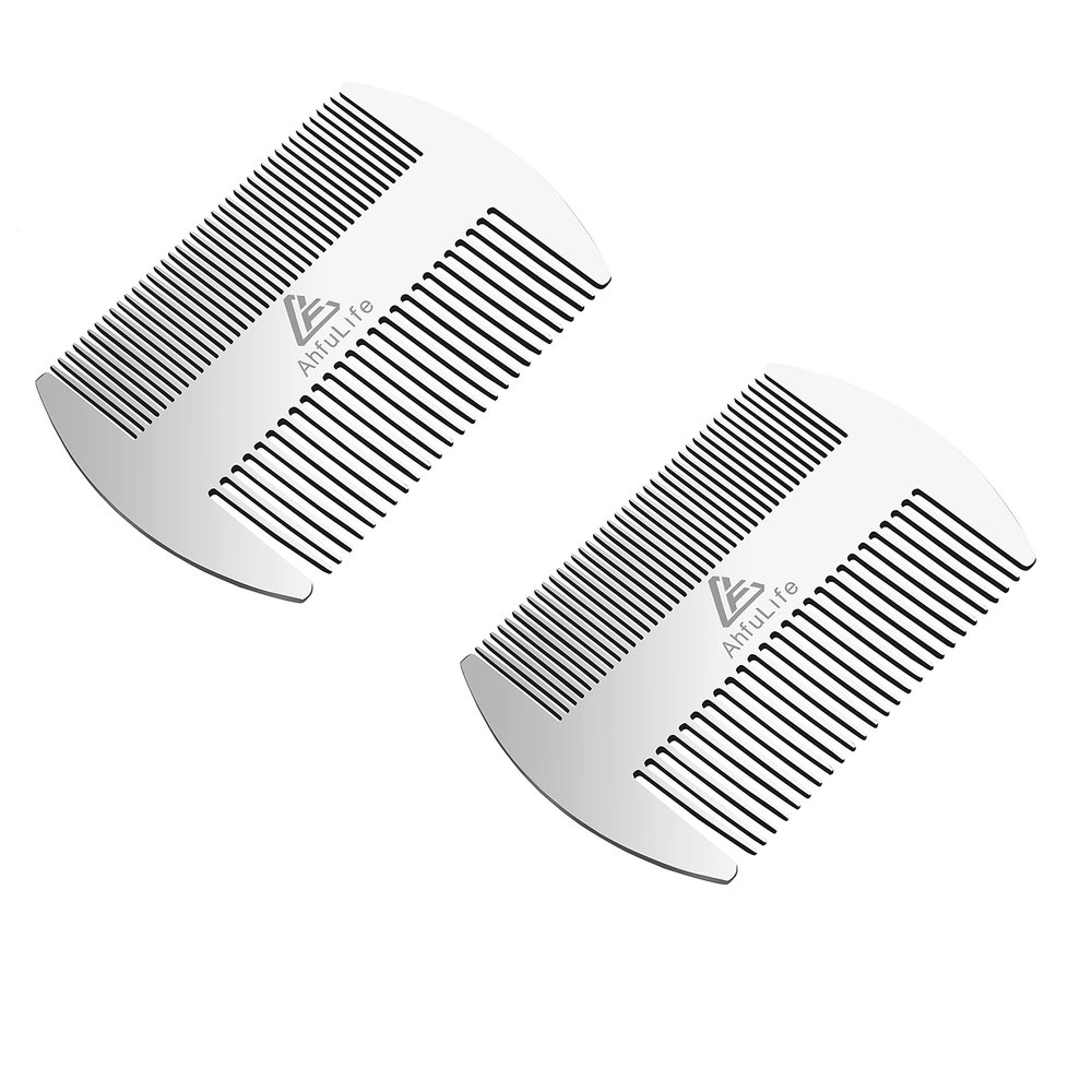 AhfuLife Stainless Steel Metal Hair&Beard Comb - Anti-Static Dual Action Beard Comb - Credit Card Size Combs Perfect for Wallet and Pocket - Presented in Gift Box - 2 Pcs
