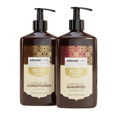Arganicare | Duo Shampoo + Conditioner | Castor | Growth Accelerator | Gently Cleans & Moisturizes Hair | All hair types | 13.53 fl oz + 13.53 fl oz