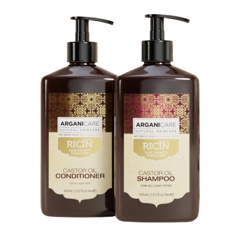 Arganicare | Duo Shampoo + Conditioner | Castor | Growth Accelerator | Gently Cleans & Moisturizes Hair | All hair types | 13.53 fl oz + 13.53 fl oz