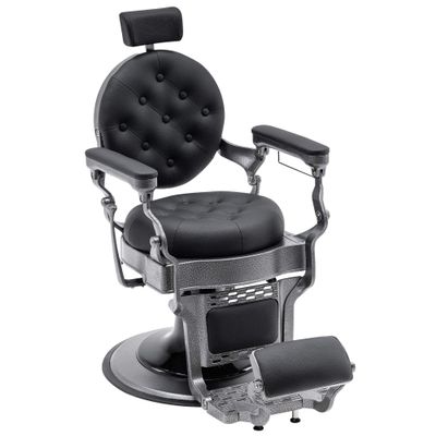 BarberPub Vintage Barber Chair Heavy Duty Metal Frame All Purpose Hydraulic Recline Salon Beauty Spa Equipment 2947 (Black with Grey Frame)