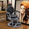 BarberPub Vintage Barber Chair Heavy Duty Metal Frame All Purpose Hydraulic Recline Salon Beauty Spa Equipment 2947 (Black with Grey Frame) view 2