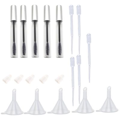 5pcs Plastic Funnels Pipet Eyelash Brush Bottle Clear Mascara Bottle Mascara Tubes Empty Mascara Bottle Eyelash Tube Empty Eyeliner Vials Printable Container Bottle Wand