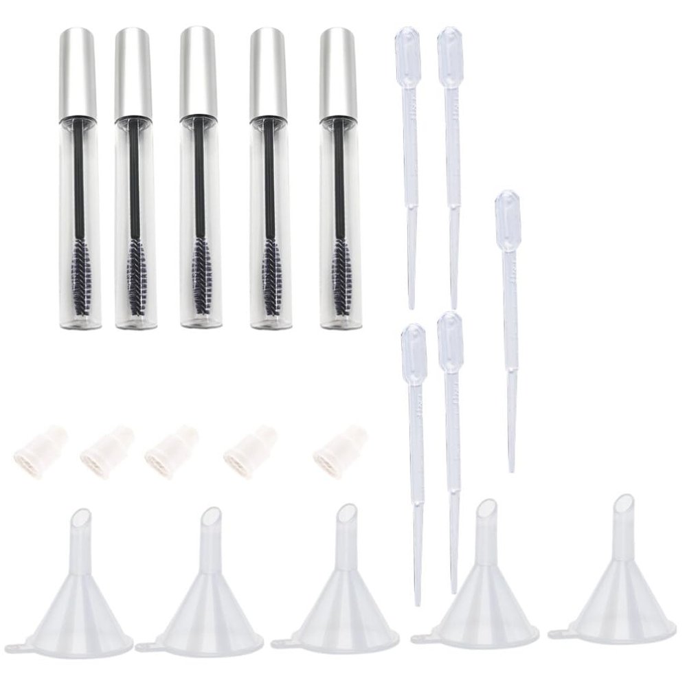 5pcs Plastic Funnels Pipet Eyelash Brush Bottle Clear Mascara Bottle Mascara Tubes Empty Mascara Bottle Eyelash Tube Empty Eyeliner Vials Printable Container Bottle Wand