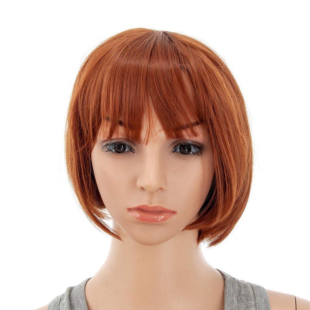 SWACC 10 Inch Short Straight Bob Wig with Bangs Synthetic Colorful Cosplay Daily Party Flapper Wig for Women with Wig Cap (Dark Copper Red)