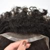 Afro Curly Mens Toupee Lace PU African American Hairpiece Replacement Kinky Curly Brazilian Remy Hair System for Black Men (1# JET BLACK -8MM WAVE) view 2