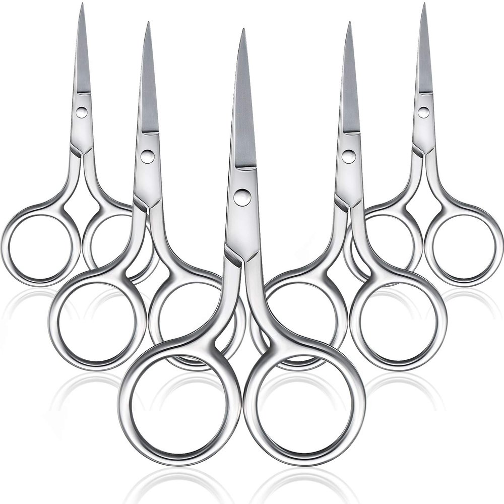 5 Pieces Small Straight Tip Nose Hair Scissor for Grooming, Stainless Steel Multi-Purpose Beauty Grooming Scissors for Facial Hair Removal and Mustache Beard Eyebrows Ear Nose Trimming(Silver)