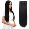 REECHO 28" Straight Super Long 4 PCS Set Thick Clip in on Hair Extensions Natural Black view 1
