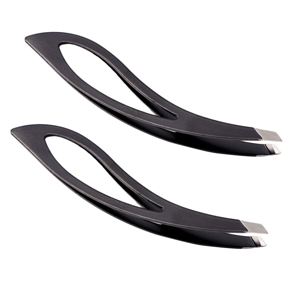 2pcs Stainless Steel Eyebrow Clip Eyebrow Tweezers Slant Tip for Men and Women (Black)